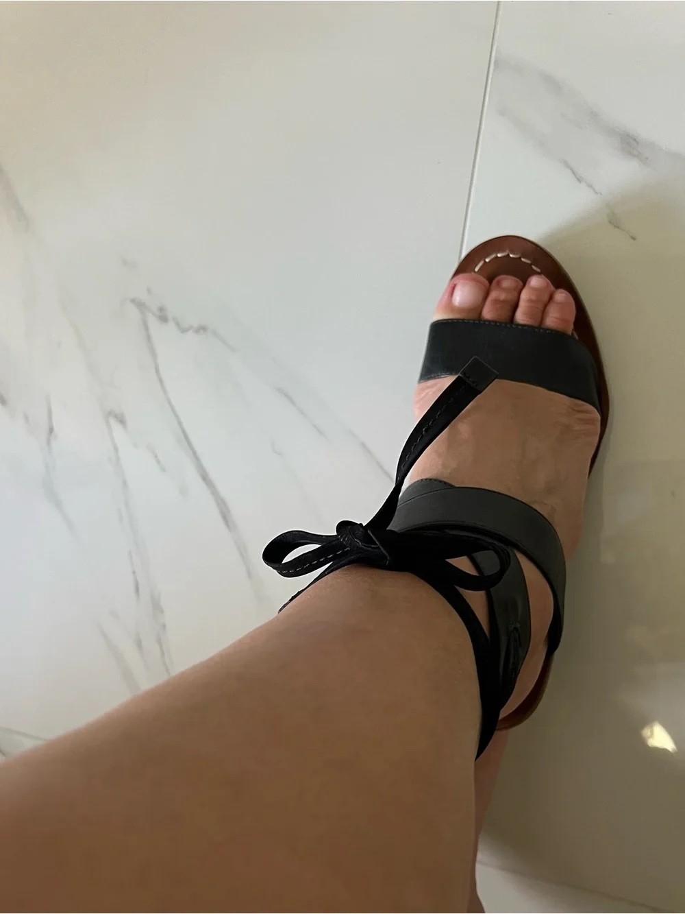 Bernardo Black Leather Lace-Up Sandals